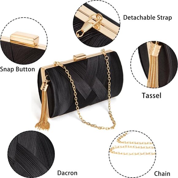 Women Clutch Bag Polyster Evening Crossbody Purse with Tassel for Formal Events - Picture 7 of 9